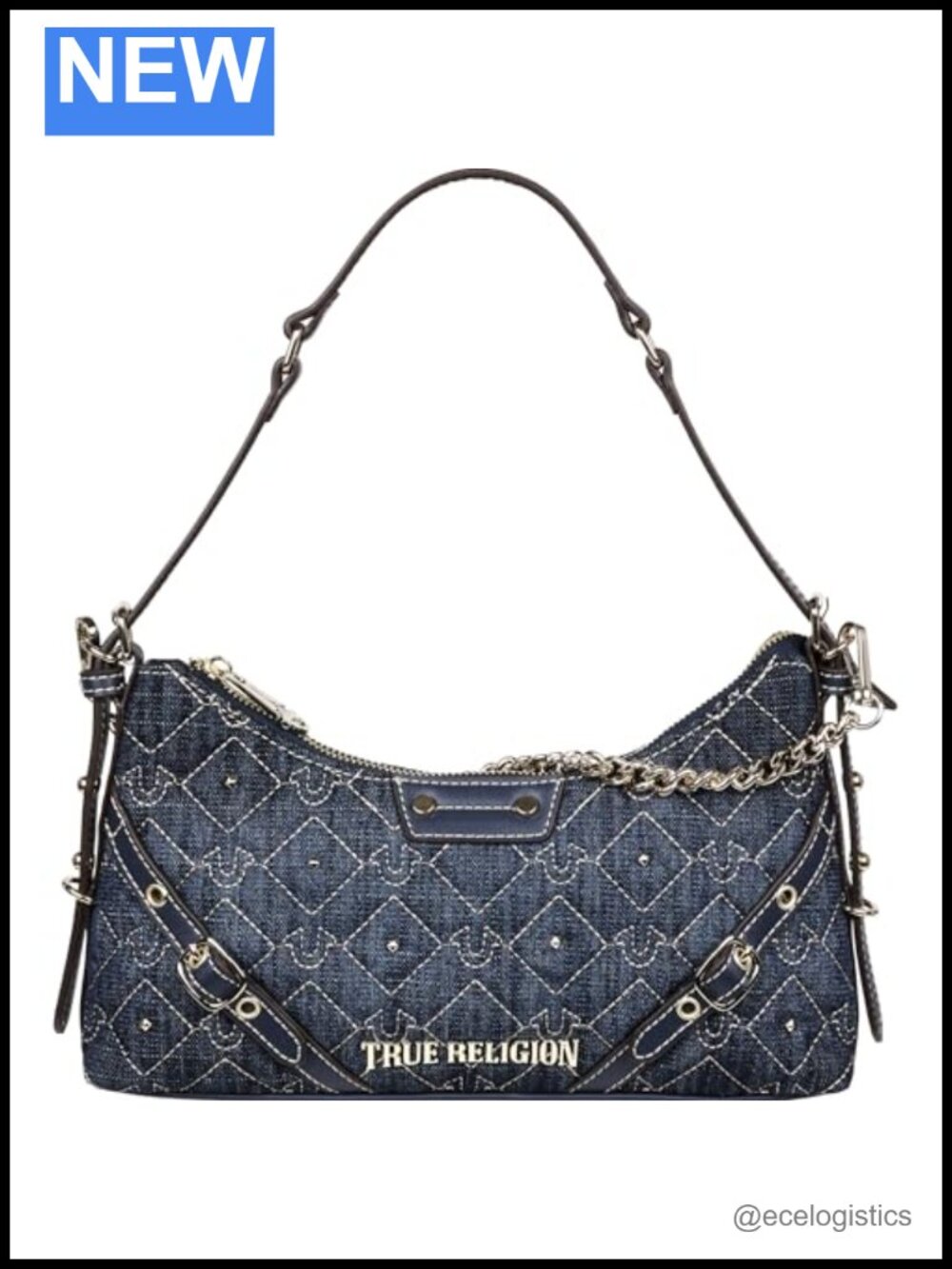 Studded Quilted Shoulder Bag with Adjustable Strap & Chain Handle